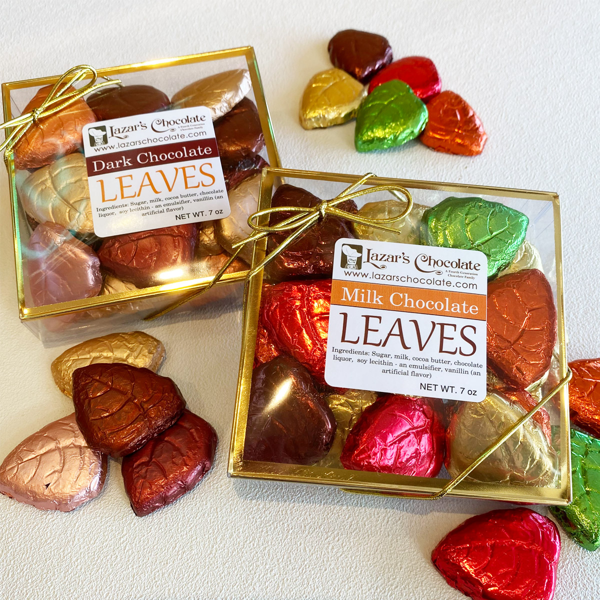 Milk or Dark Fall Leaves - Clear Gift Box