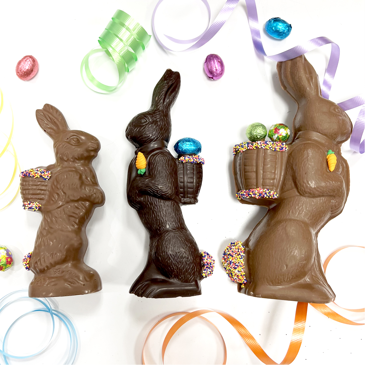 Photo of Decorated Standing Chocolate Bunnies