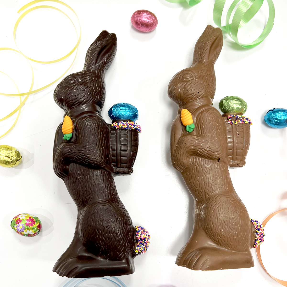 Photo of Decorated Standing Chocolate Bunnies