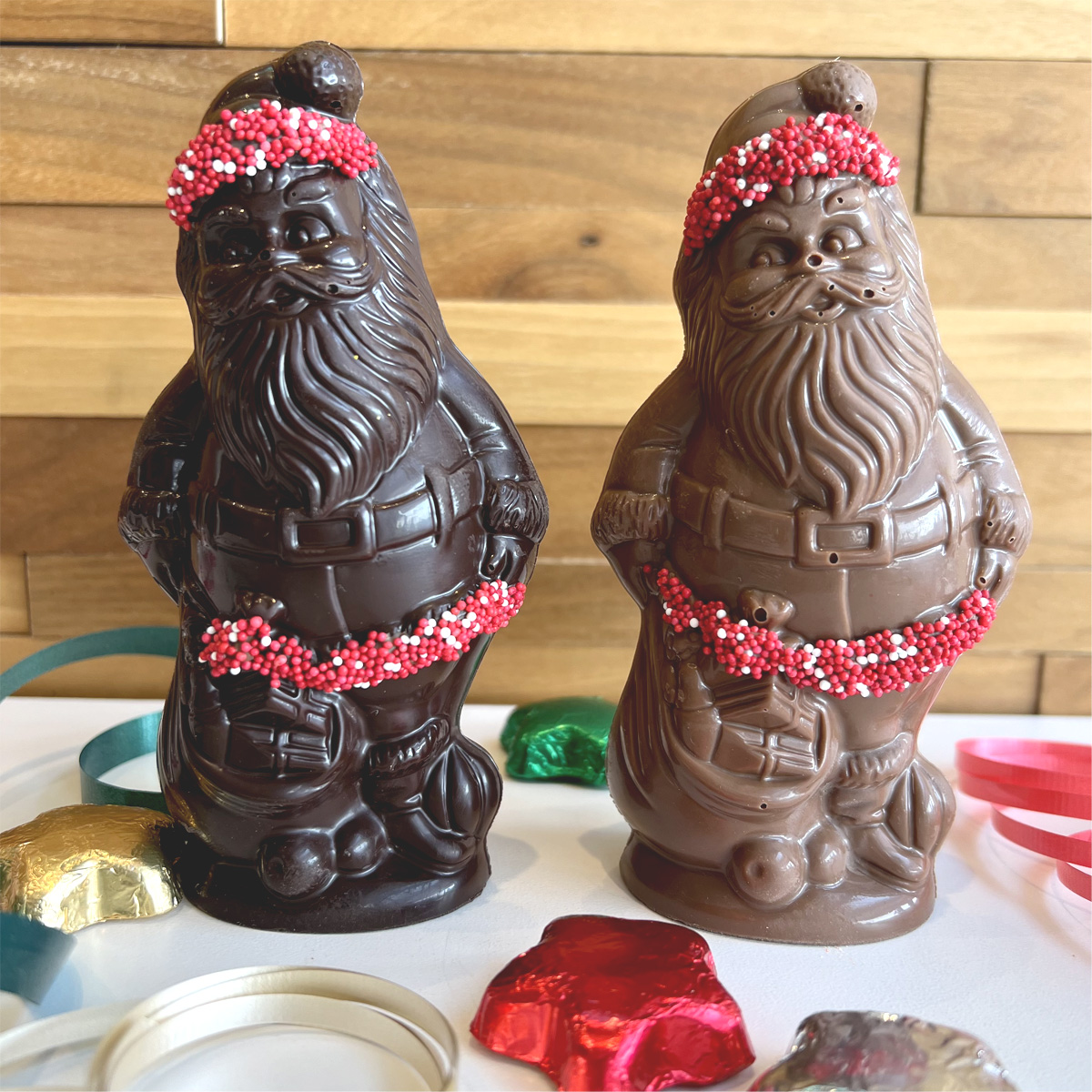 3-D Solid Chocolate Santas