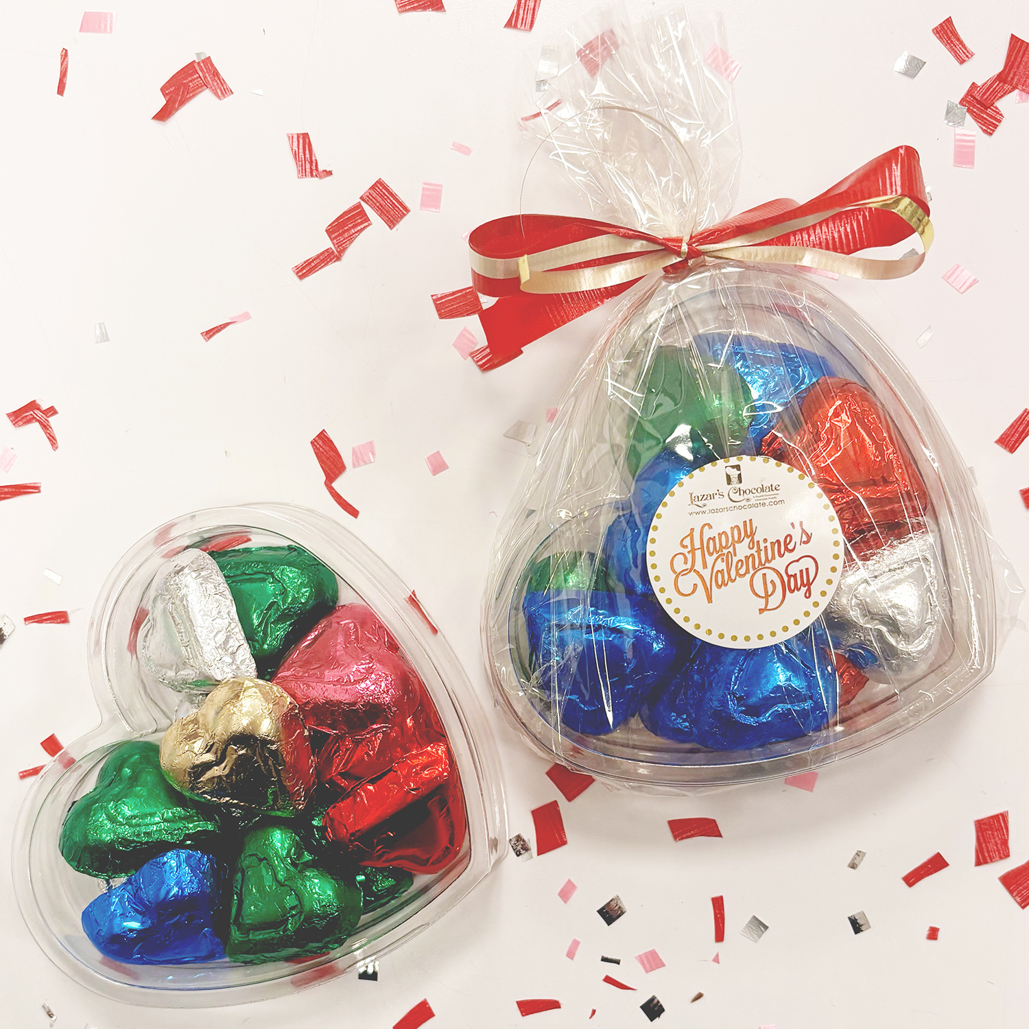 Clear Box - Foil Wrapped Milk Chocolate Hearts